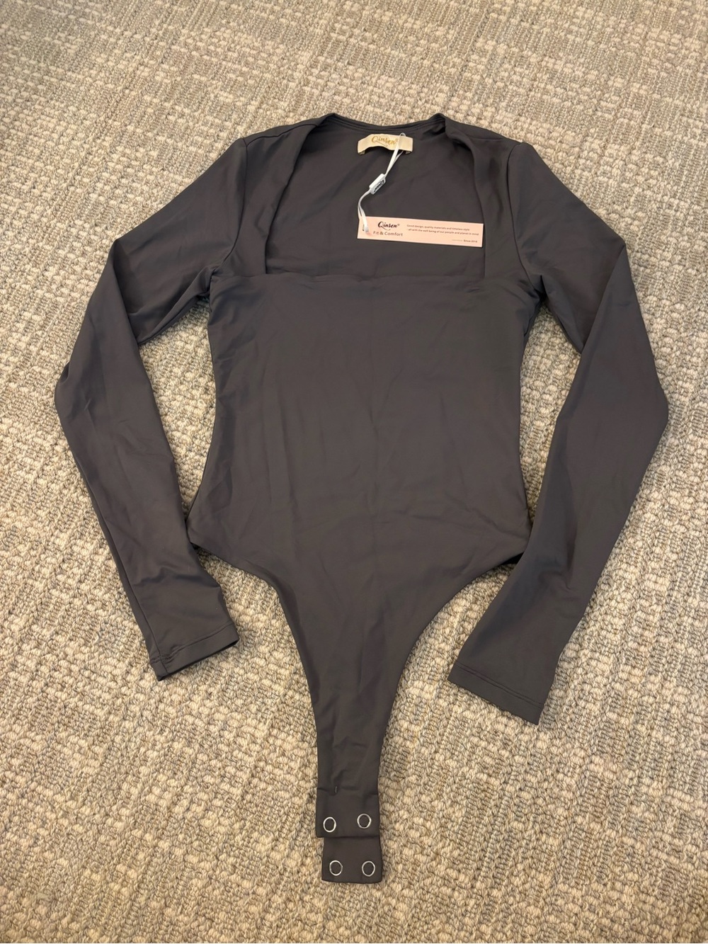 Cupshe Kids Long Sleeve One-Piece Swimsuit in Charcoal Gray